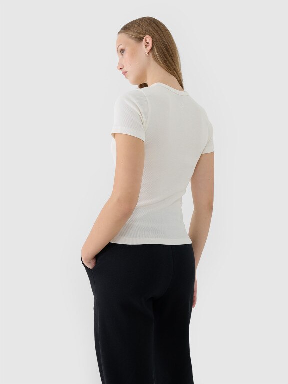 Damski t-shirt basic 4F 4FWSS25TTSHF1968 - biały
