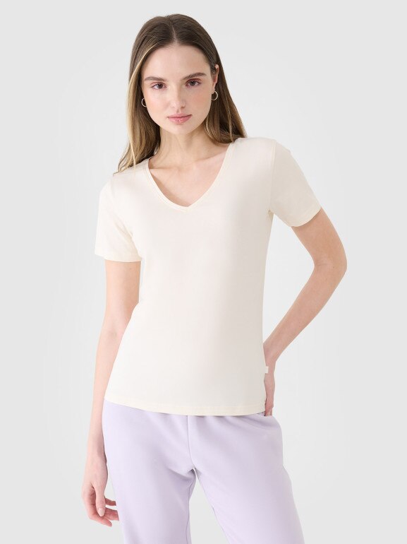 Damski t-shirt basic 4F 4FWSS25TTSHF1990 - biały