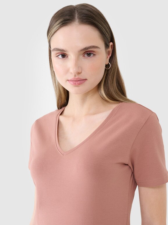 Damski t-shirt basic 4F 4FWSS25TTSHF1990 - brązowy