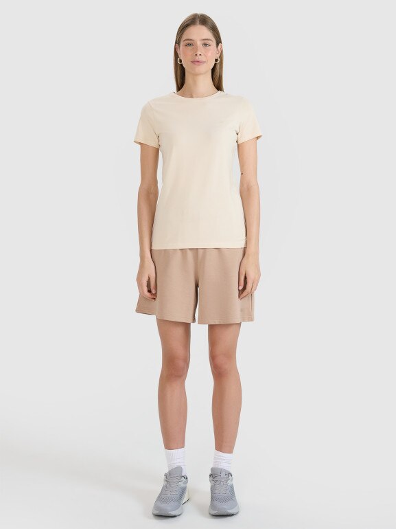 Damski t-shirt basic 4F 4FWSS25TTSHF2351 - beżowy