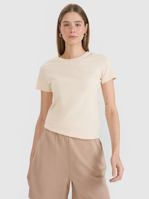 Damski t-shirt basic 4F 4FWSS25TTSHF2351 - beżowy