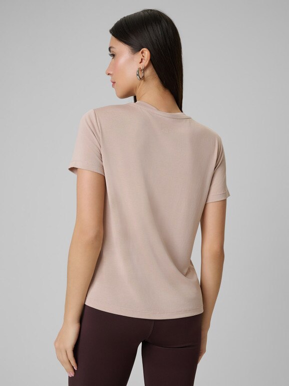 Damski t-shirt basic 4F 4FWSS26TTSHF2773 - beżowy