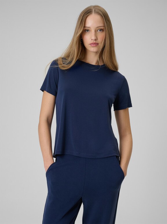 Damski t-shirt basic 4F 4FWSS26TTSHF2773 - granatowy