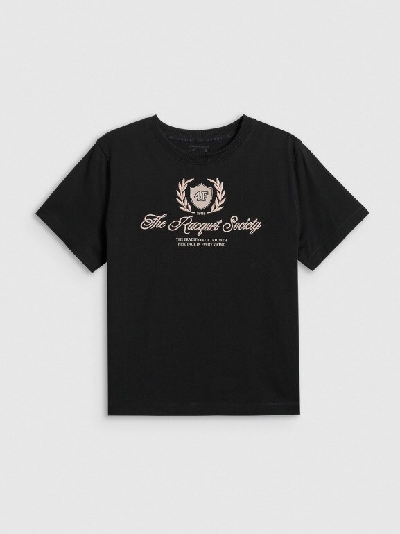 Damski t-shirt boxy z nadrukiem 4F 4FWSS26TTSHF2738 - czarny