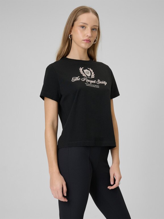 Damski t-shirt boxy z nadrukiem 4F 4FWSS26TTSHF2738 - czarny