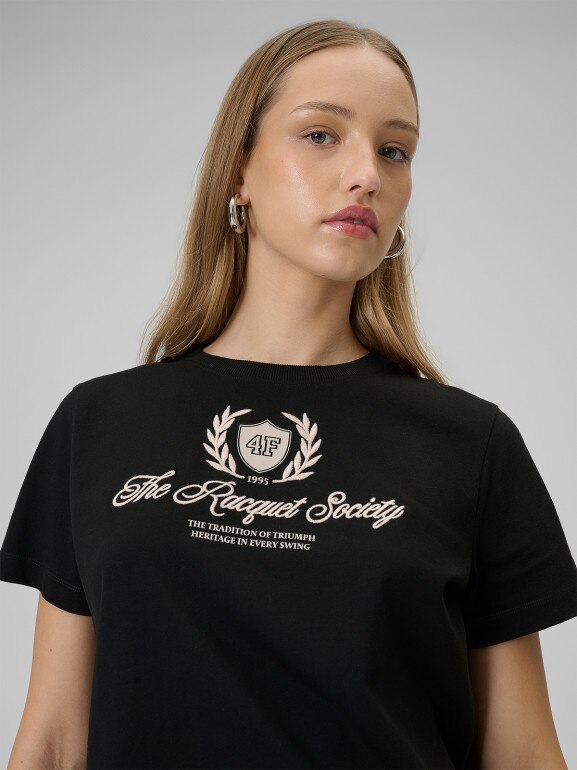 Damski t-shirt boxy z nadrukiem 4F 4FWSS26TTSHF2738 - czarny