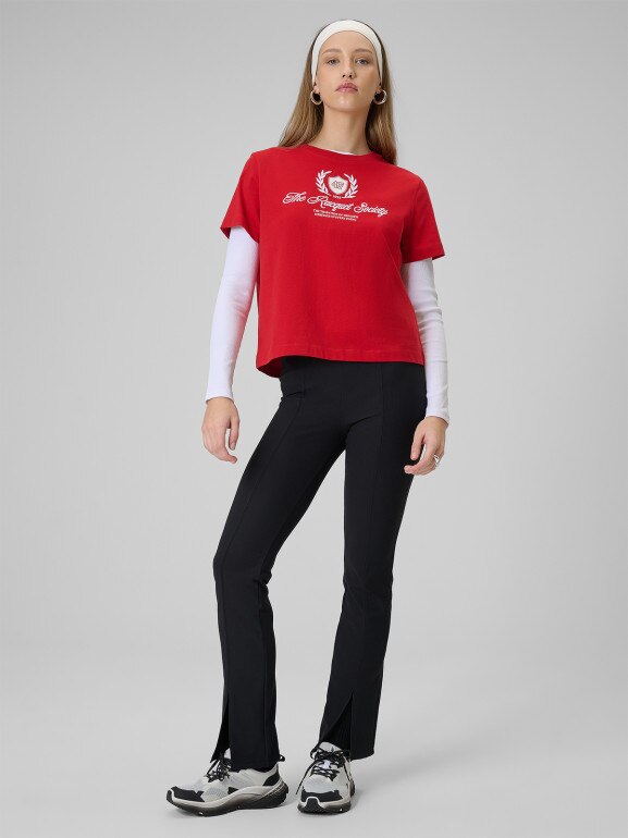 Damski t-shirt boxy z nadrukiem 4F 4FWSS26TTSHF2738 - czerwony
