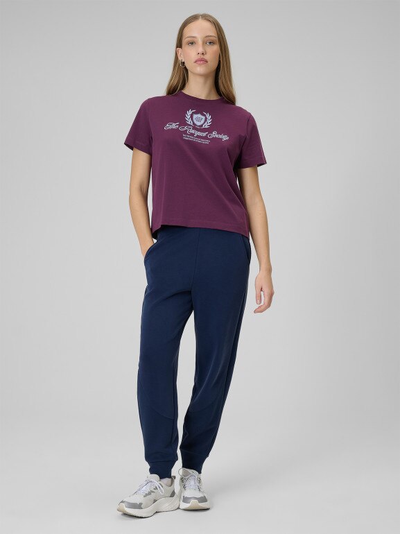 Damski t-shirt boxy z nadrukiem 4F 4FWSS26TTSHF2738 - burgundowy