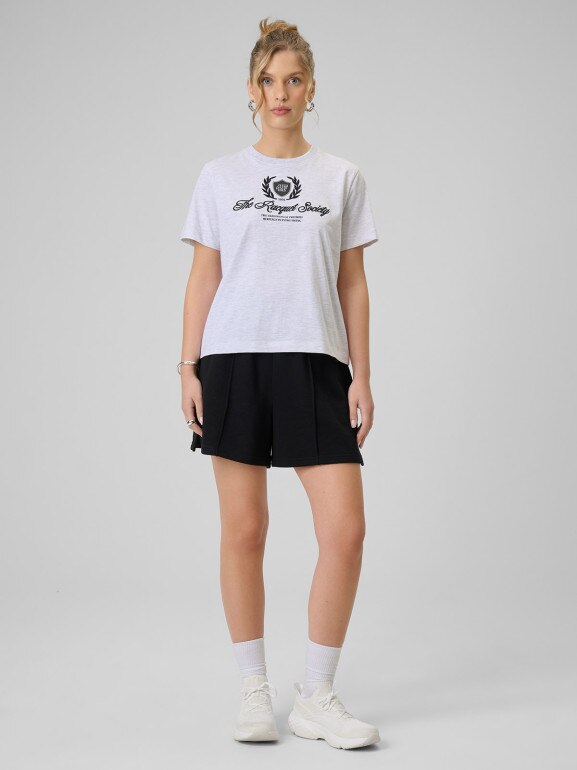 Damski t-shirt boxy z nadrukiem 4F 4FWSS26TTSHF2738 - szary