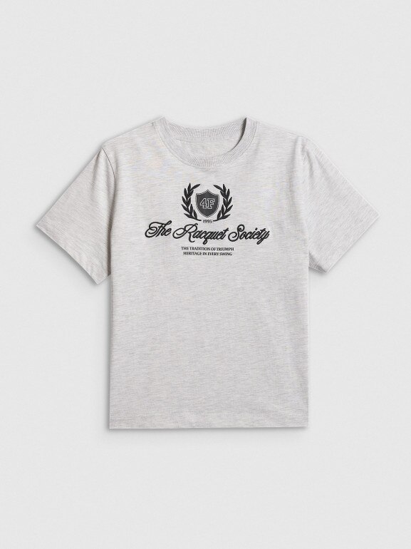 Damski t-shirt boxy z nadrukiem 4F 4FWSS26TTSHF2738 - szary