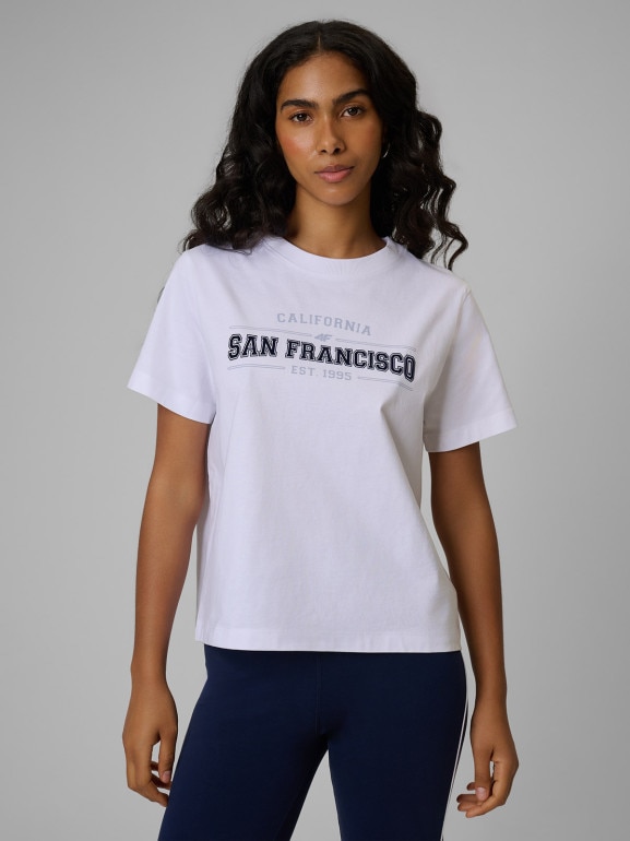 Damski t-shirt boxy z nadrukiem 4F 4FWSS26TTSHF2739 - biały