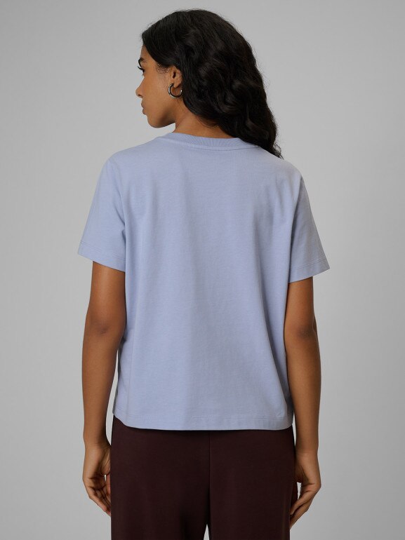 Damski t-shirt boxy z nadrukiem 4F 4FWSS26TTSHF2739 - niebieski