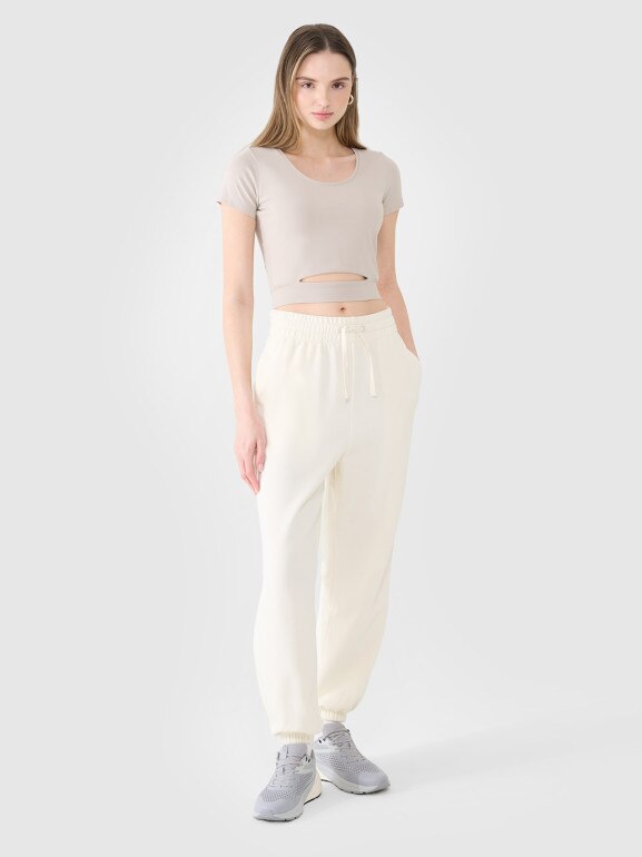 Damski t-shirt crop top 4F 4FRSS25TTSHF2695 - beżowy