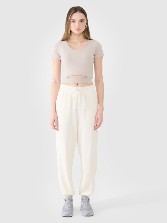 Damski t-shirt crop top 4F 4FRSS25TTSHF2695 - beżowy