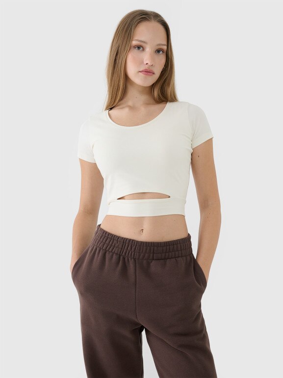 Damski t-shirt crop top 4F 4FRSS25TTSHF2695 - biały