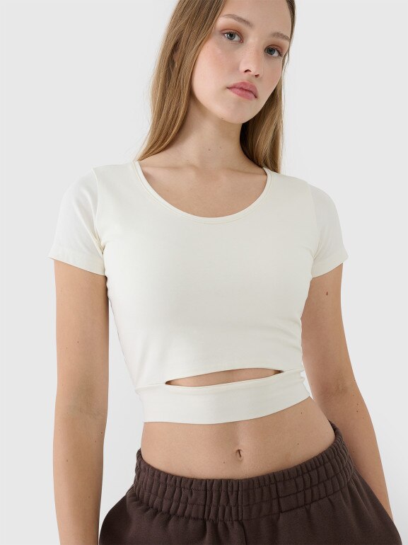 Damski t-shirt crop top 4F 4FRSS25TTSHF2695 - biały