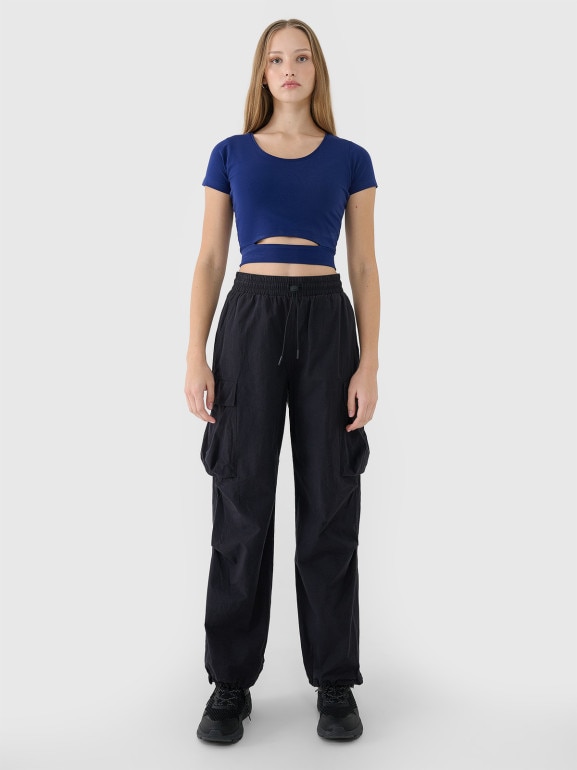 Damski t-shirt crop top 4F 4FRSS25TTSHF2695 - granatowy