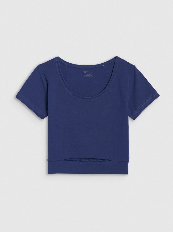 Damski t-shirt crop top 4F 4FRSS25TTSHF2695 - granatowy