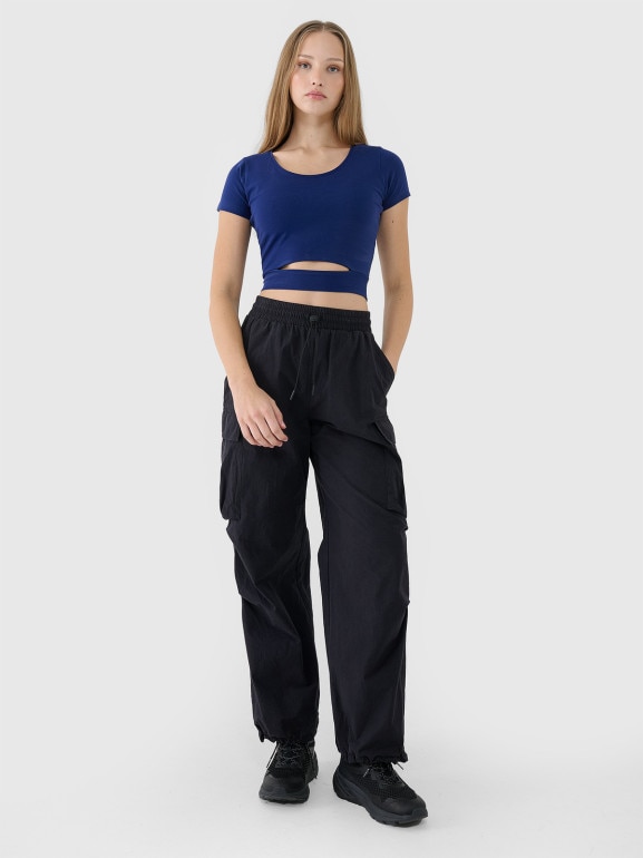 Damski t-shirt crop top 4F 4FRSS25TTSHF2695 - granatowy
