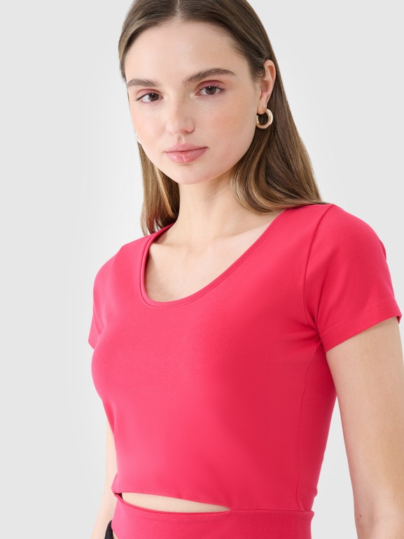 Damski t-shirt crop top 4F 4FRSS25TTSHF2695 - różowy