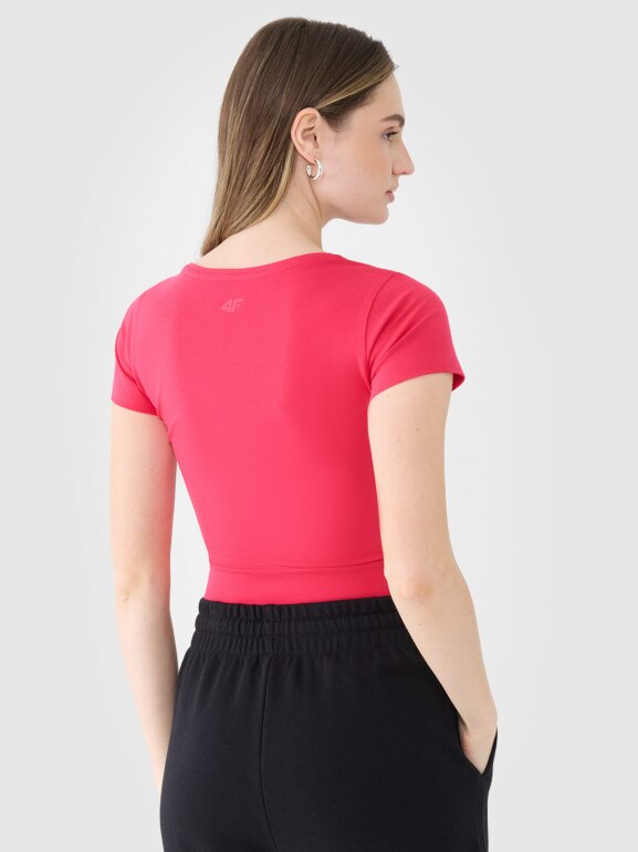 Damski t-shirt crop top 4F 4FRSS25TTSHF2695 - różowy