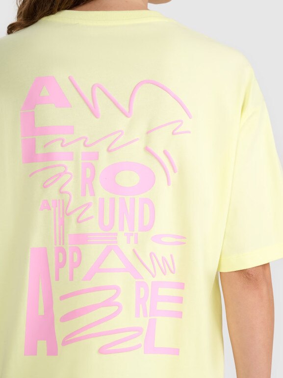 Damski t-shirt oversize z nadrukiem 4F 4FRSS25TTSHF2787 - żółty