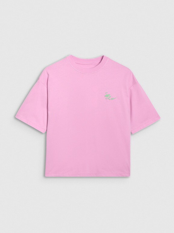Damski t-shirt oversize z nadrukiem 4F 4FRSS25TTSHF2787 - różowy