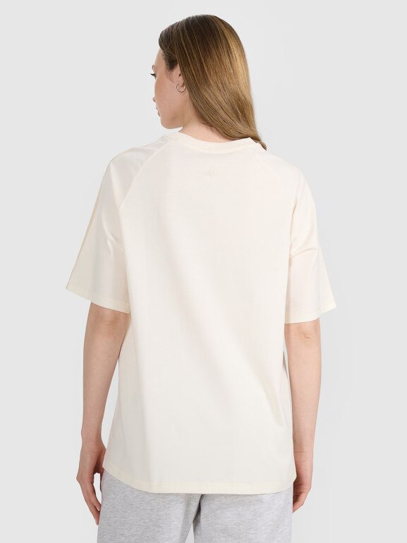 Damski t-shirt oversize z nadrukiem 4F 4FRSS25TTSHF2791 - biały