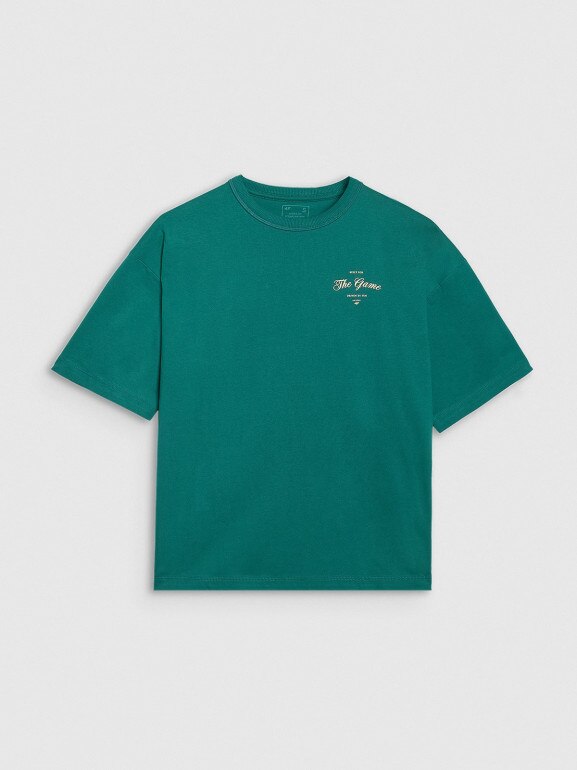 Damski t-shirt oversize z nadrukiem 4F 4FRSS25TTSHF2977 - zielony