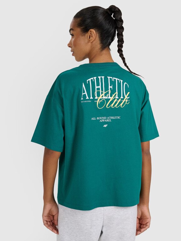 Damski t-shirt oversize z nadrukiem 4F 4FRSS25TTSHF2977 - zielony