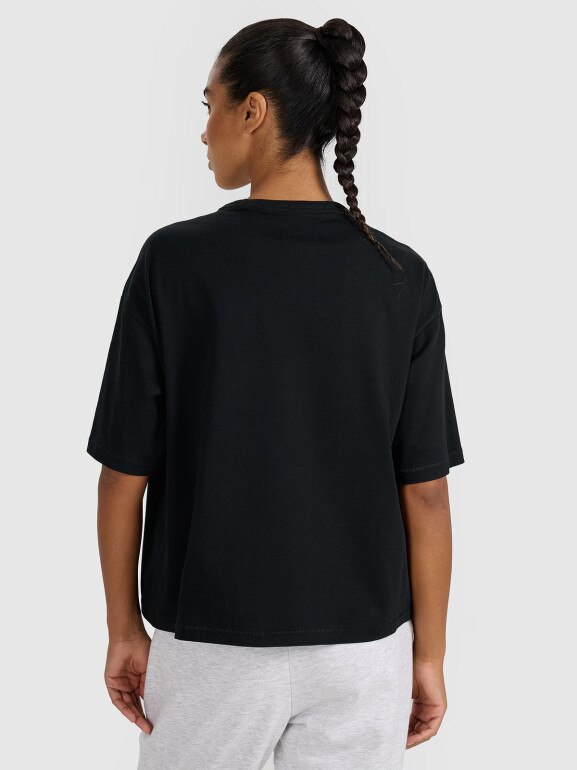Damski t-shirt oversize z nadrukiem 4F 4FRSS25TTSHF2979 - czarny