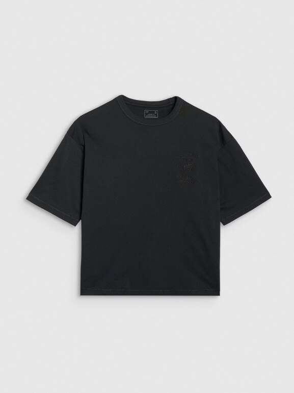 Damski t-shirt oversize z nadrukiem 4F 4FRSS25TTSHF2979 - czarny