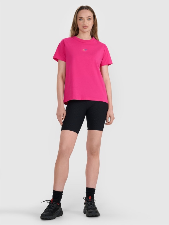 Damski t-shirt oversize z nadrukiem 4F 4FRSS25TTSHF3163 - różowy