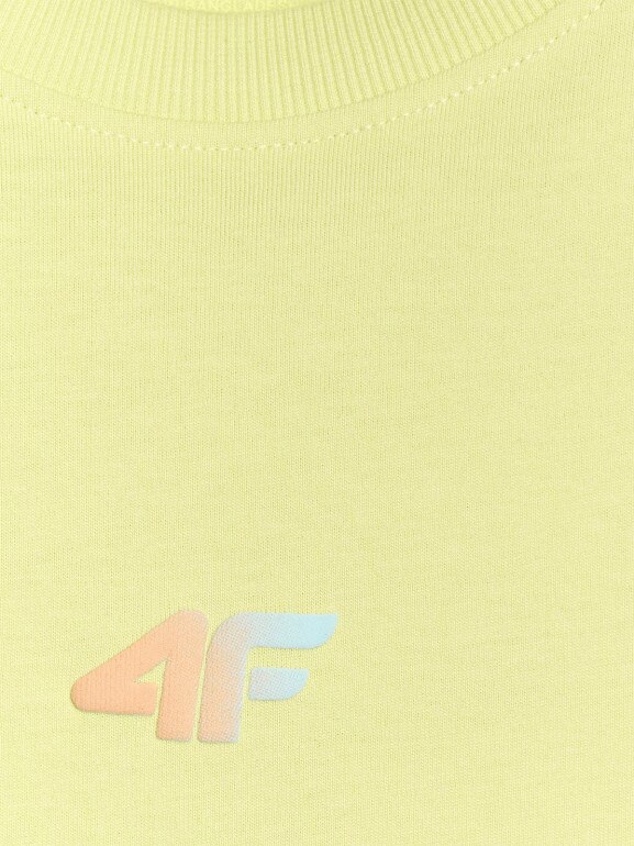Damski t-shirt oversize z nadrukiem 4F 4FRSS25TTSHF3163 - żółty