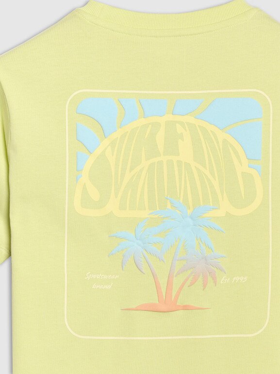 Damski t-shirt oversize z nadrukiem 4F 4FRSS25TTSHF3163 - żółty