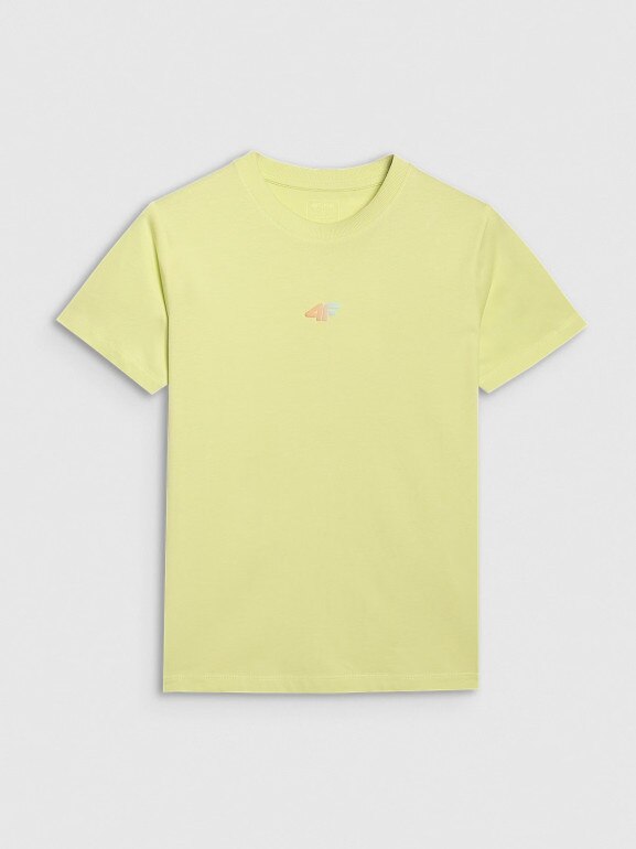 Damski t-shirt oversize z nadrukiem 4F 4FRSS25TTSHF3163 - żółty