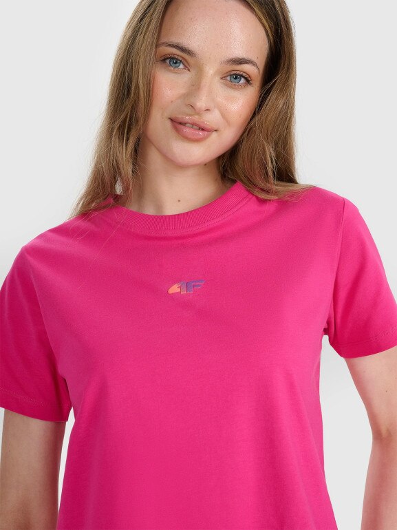 Damski t-shirt oversize z nadrukiem 4F 4FRSS25TTSHF3163 - różowy