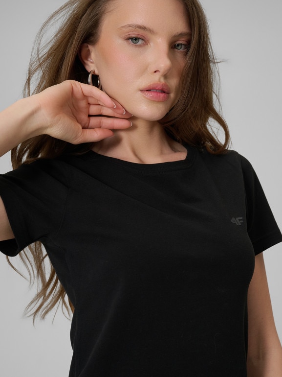 Damski t-shirt slim 4F 4FRSS26TTSHF3628 - czarny