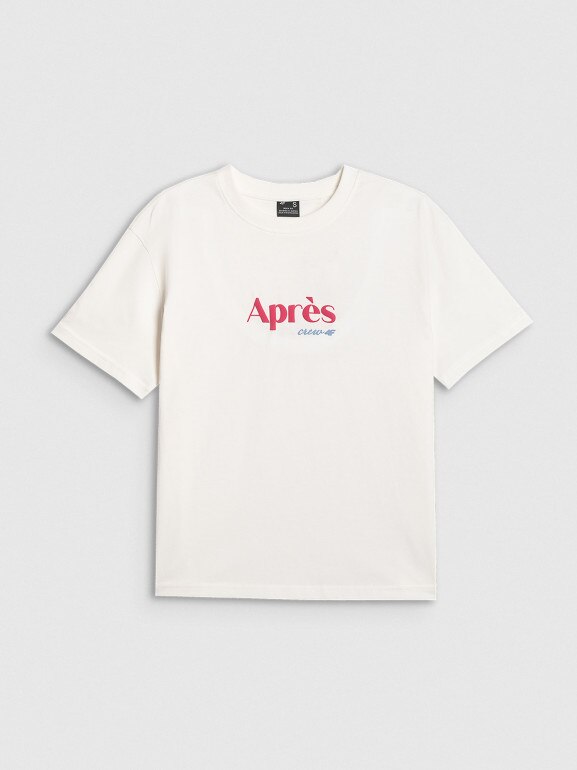 Damski t-shirt z nadrukiem 4F 4FRAW25TTSHF3410 - beżowy