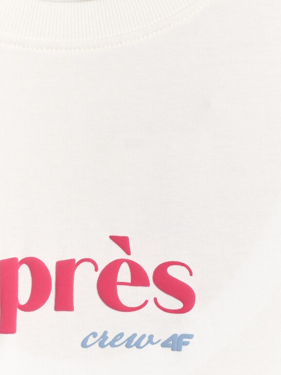 Damski t-shirt z nadrukiem 4F 4FRAW25TTSHF3410 - beżowy