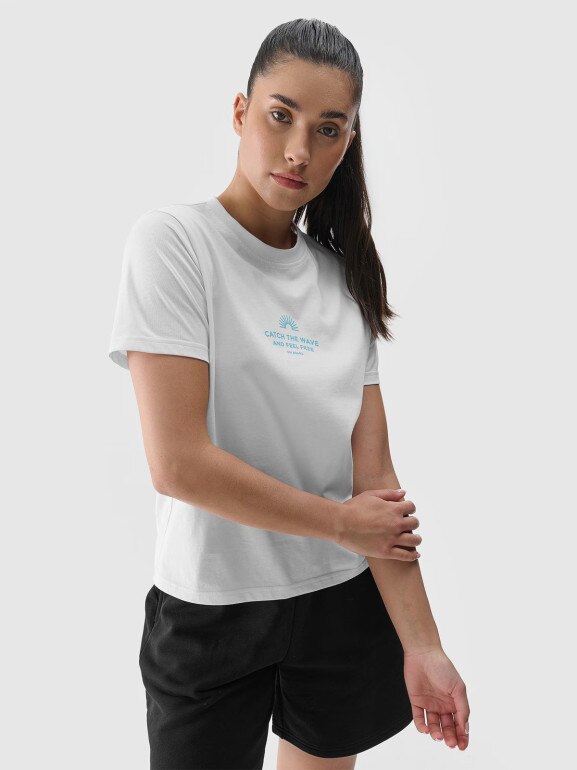 Damski t-shirt z nadrukiem 4F 4FRSS24TTSHF2544 - biały