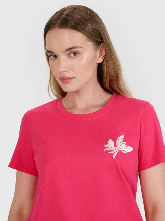 Damski t-shirt z nadrukiem 4F 4FRSS25TTSHF2693 - różowy