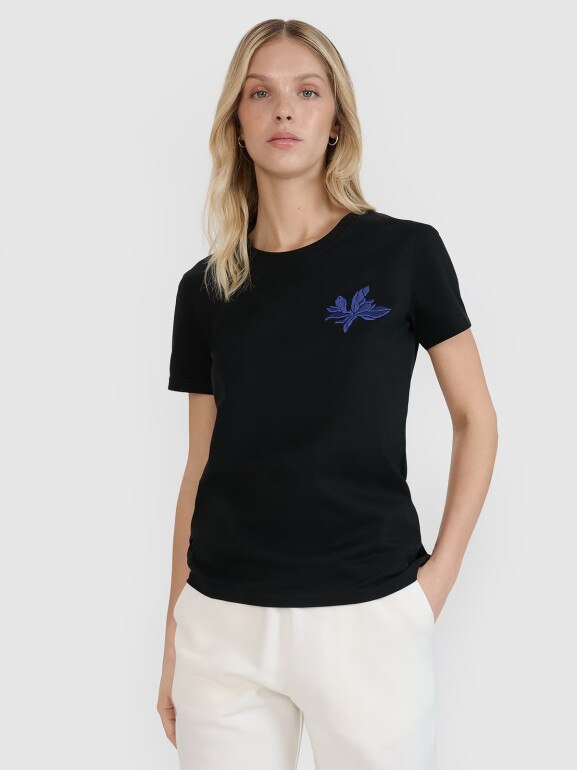 Damski t-shirt z nadrukiem 4F 4FRSS25TTSHF2693 - czarny
