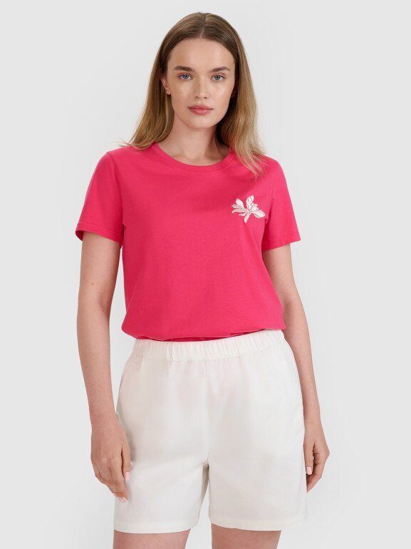 Damski t-shirt z nadrukiem 4F 4FRSS25TTSHF2693 - różowy