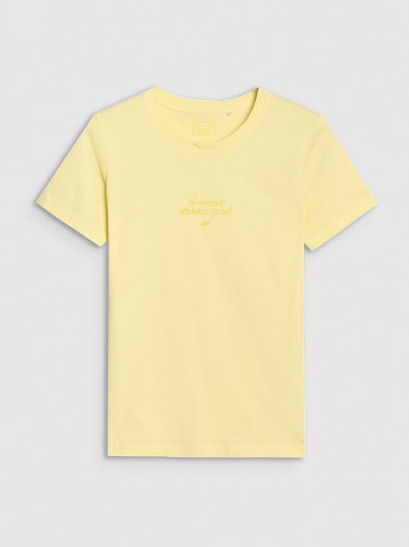 Damski t-shirt z nadrukiem 4F 4FRSS25TTSHF2786 - żółty