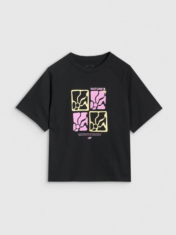 Damski t-shirt z nadrukiem 4F 4FRSS25TTSHF2974 - czarny