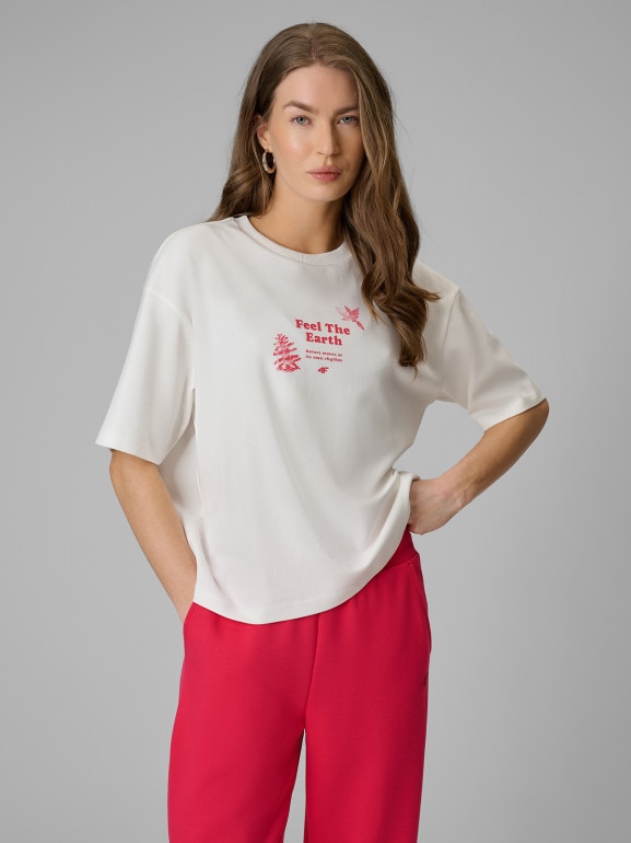 Damski t-shirt z nadrukiem 4F 4FRSS26TTSHF3704 - biały