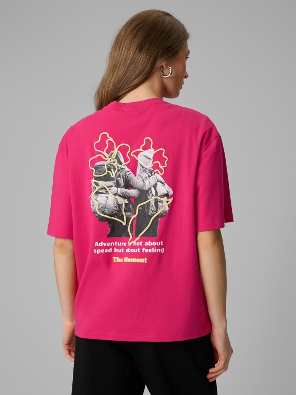 Damski t-shirt z nadrukiem 4F 4FRSS26TTSHF3706 - różowy