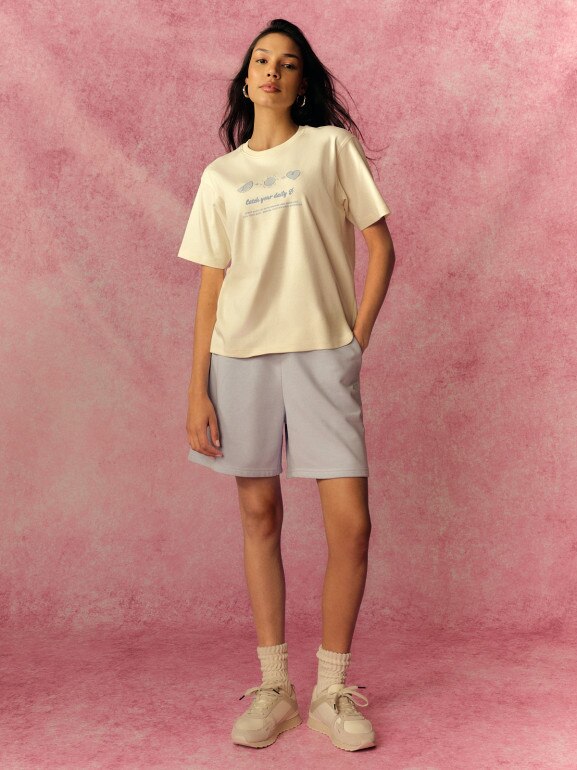 Damski t-shirt z nadrukiem 4F 4FRSS26TTSHF3848 - kremowy