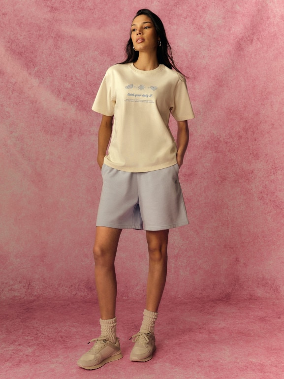 Damski t-shirt z nadrukiem 4F 4FRSS26TTSHF3848 - kremowy
